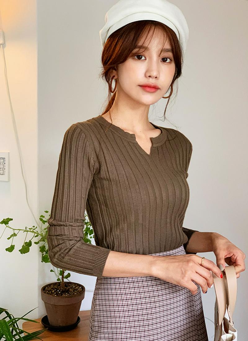 スリットネックリブニット・全4色