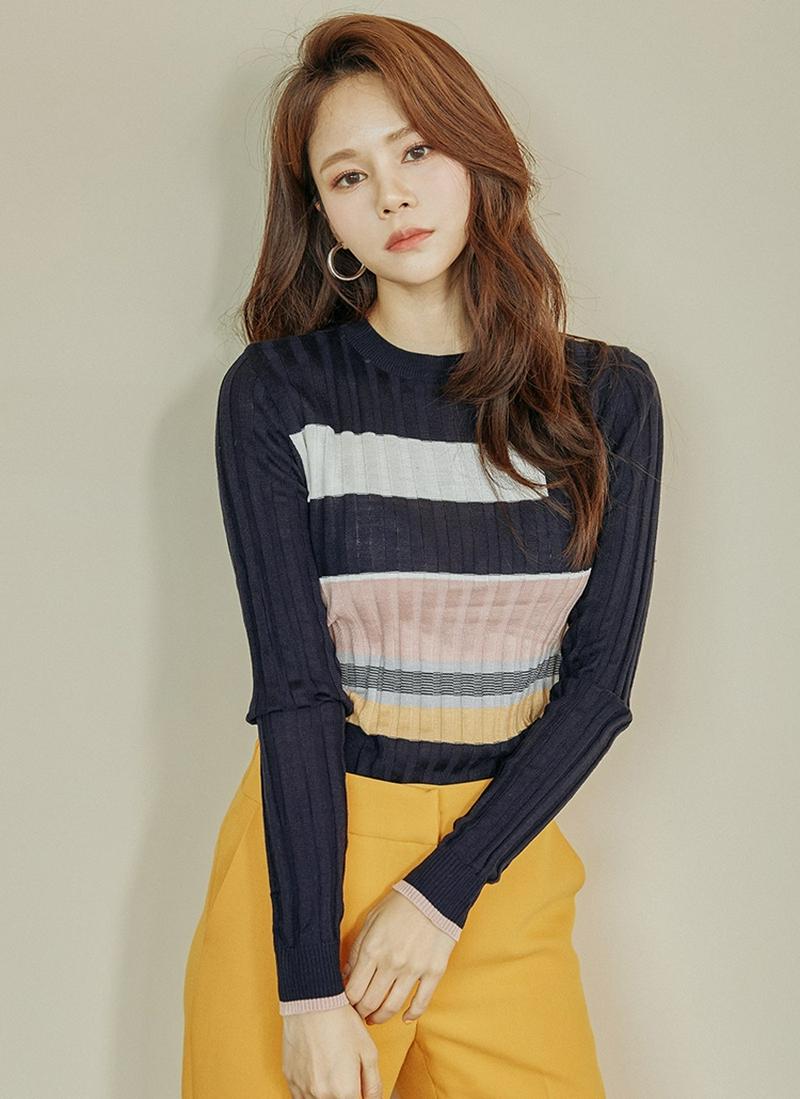 カラーブロックリブニット