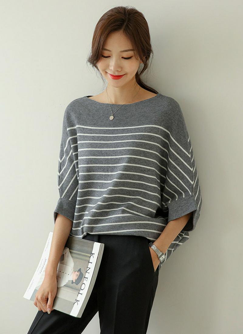 ボーダーソフトドルマンニット