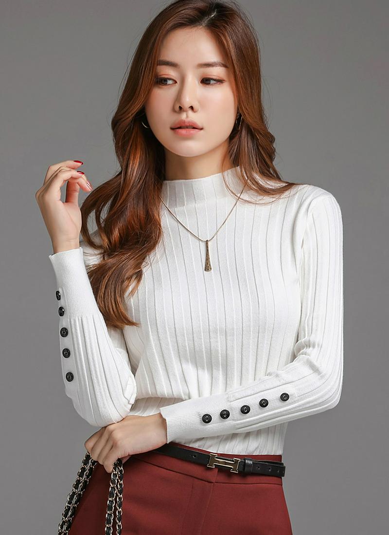 カフスボタンリブニット