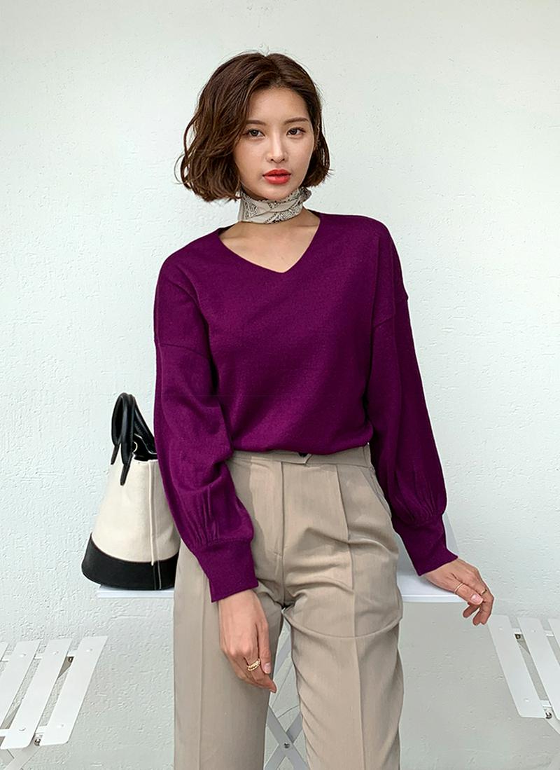 Vネックパフスリーブニット・全5色