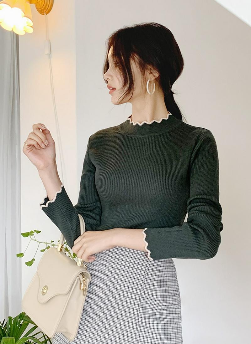 配色ウェーブリブニット・全4色