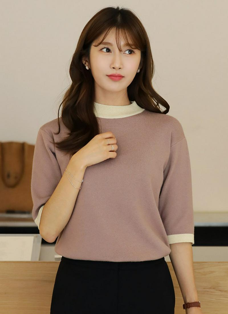 配色ハーフニット