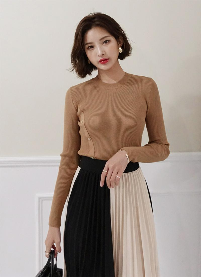 サイドボタンリブニット・全5色