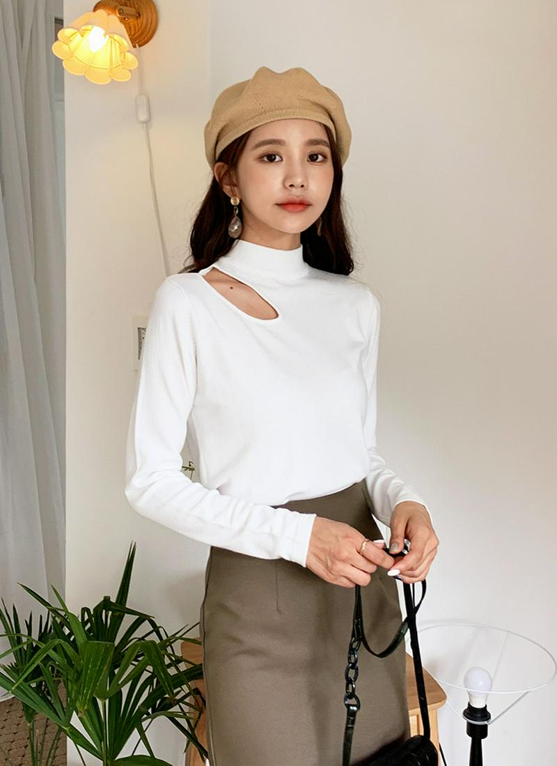 ハーフネックカットアウトニット・全2色