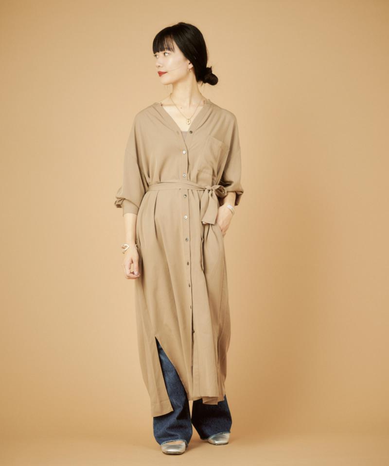 ベルテッドロングシャツワンピース
