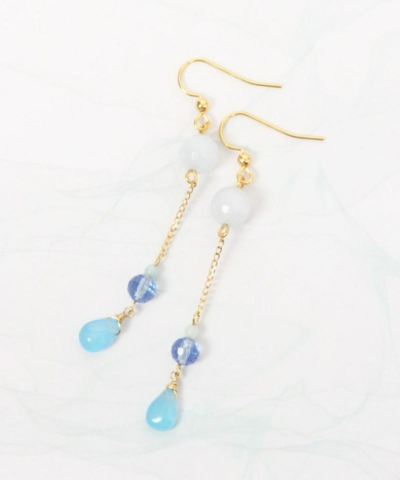 K14GF アクアマリン×ブルー チェーンピアス