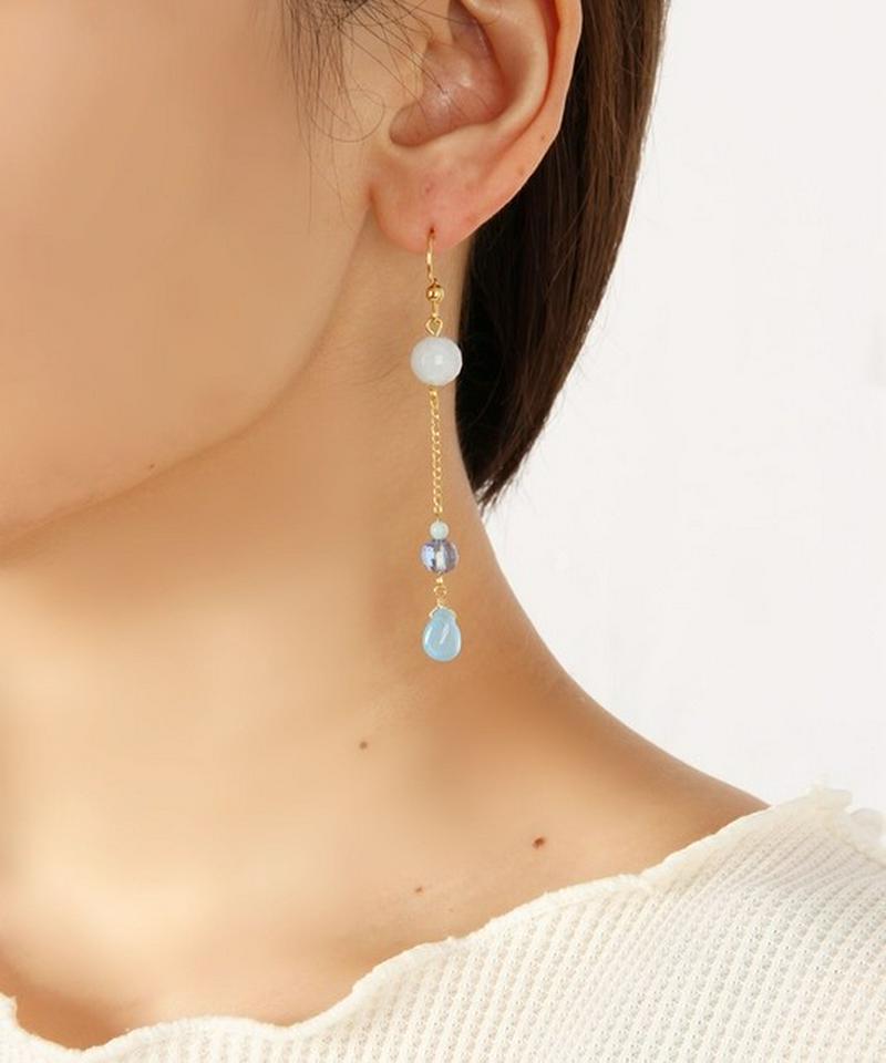 K14GF アクアマリン×ブルー チェーンピアス