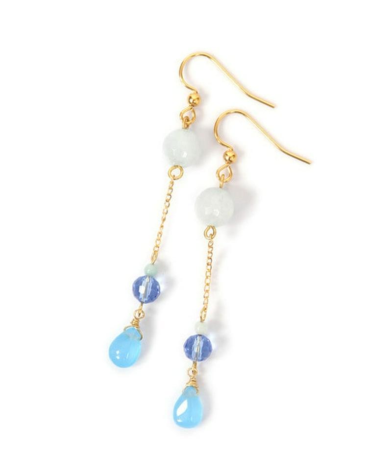 K14GF アクアマリン×ブルー チェーンピアス