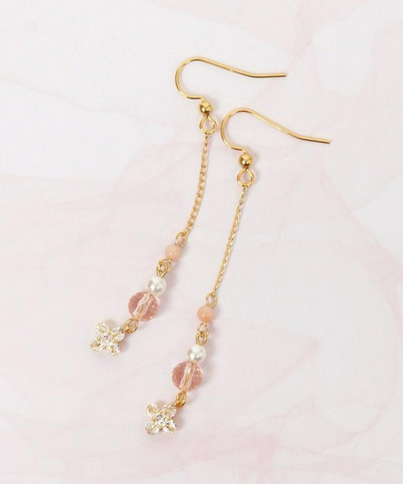 K14GF ピーチストーン×ピンク チェーンピアス