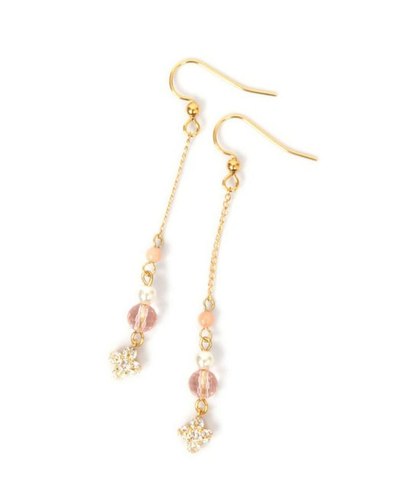 K14GF ピーチストーン×ピンク チェーンピアス