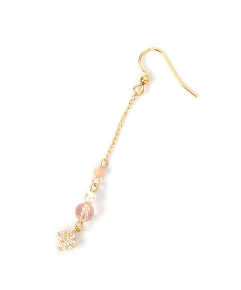 K14GF ピーチストーン×ピンク チェーンピアス