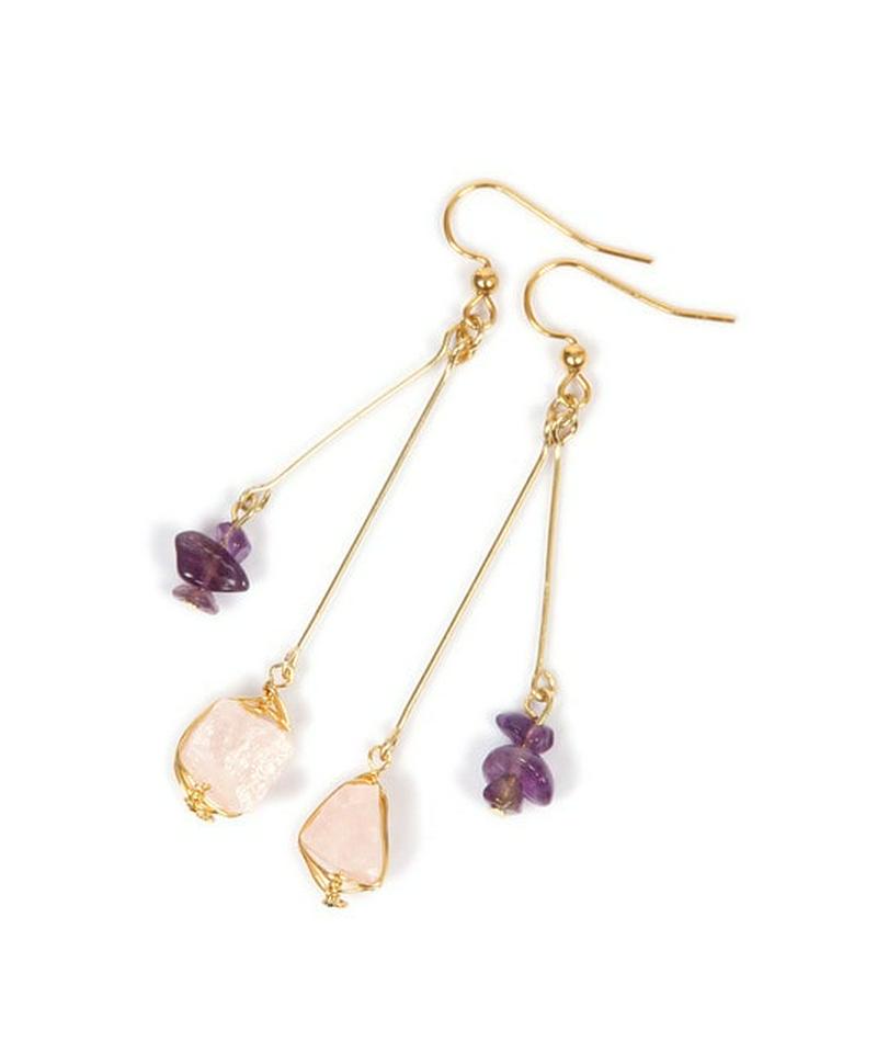 K14GF ローズクォーツ×サザレアメジストピアス