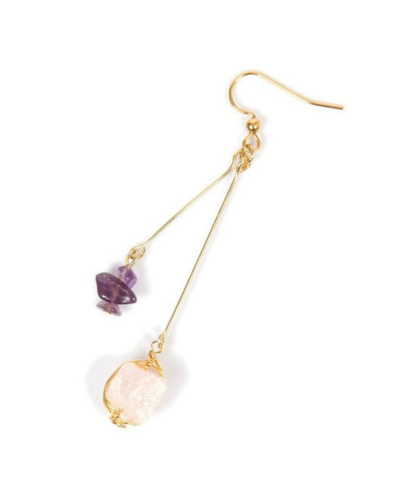 K14GF ローズクォーツ×サザレアメジストピアス