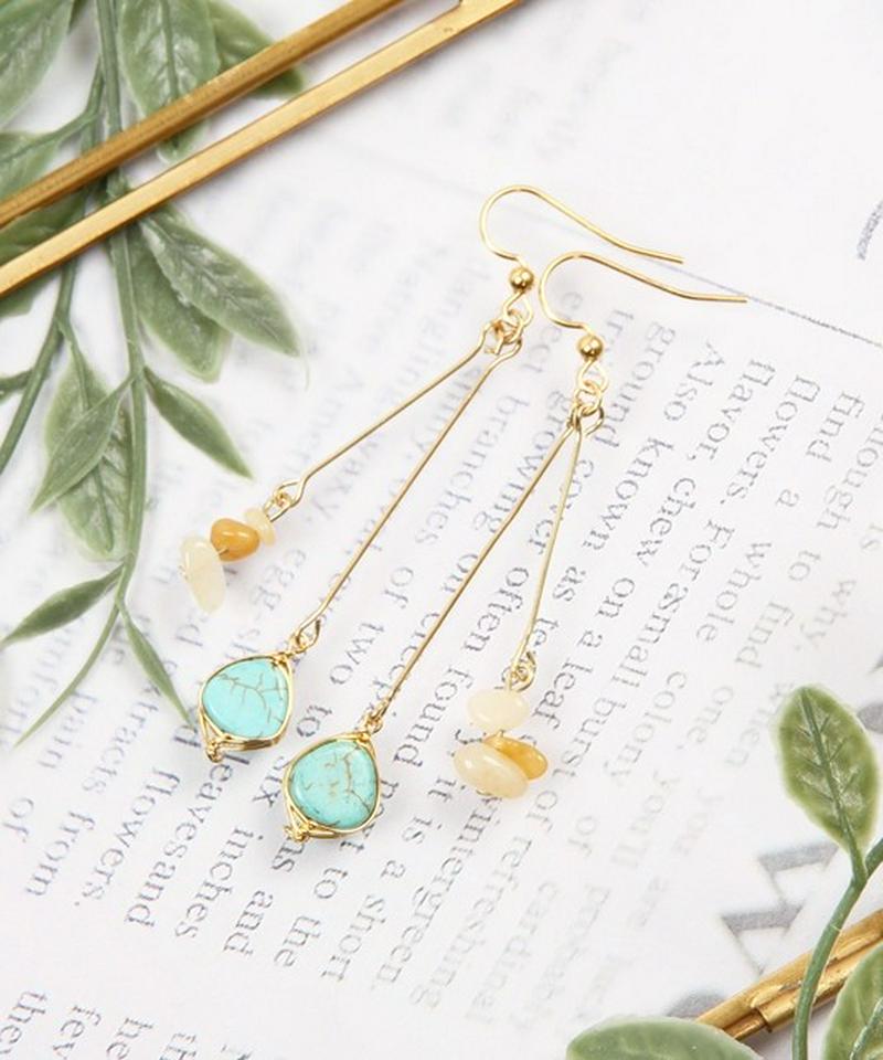 K14GF チャイニーターコイズ×サザレトパーズピアス