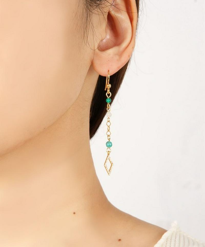 K14GF アマゾナイト×グリーン チェーンピアス