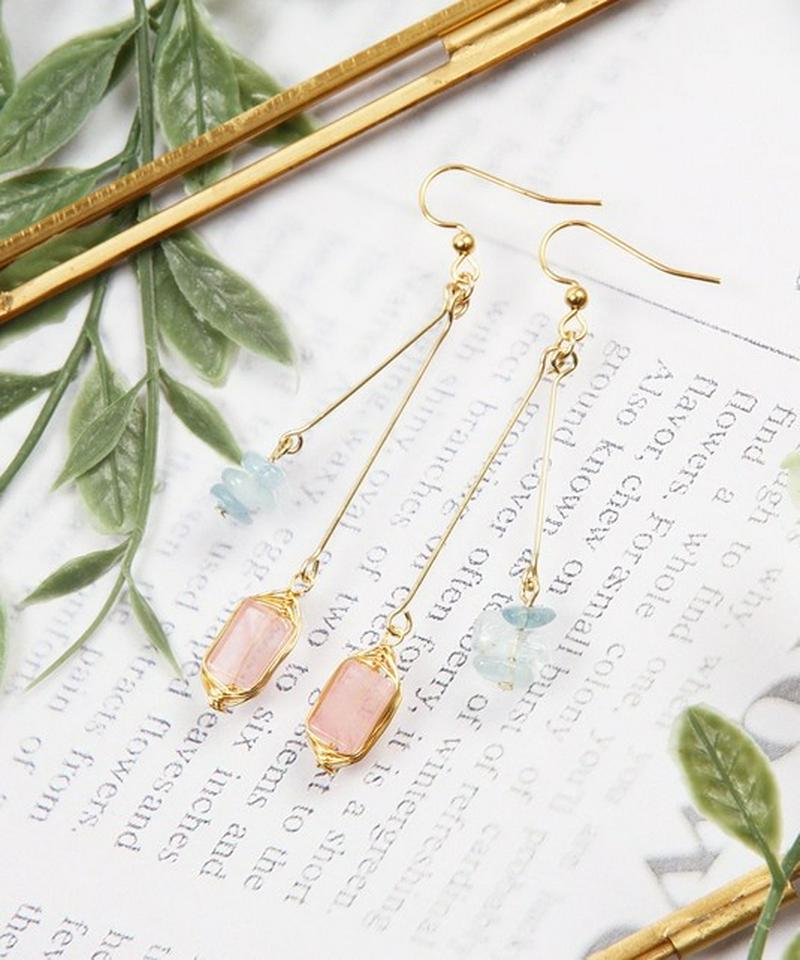 K14GF チェリークォーツ×サザレアクアマリンピアス