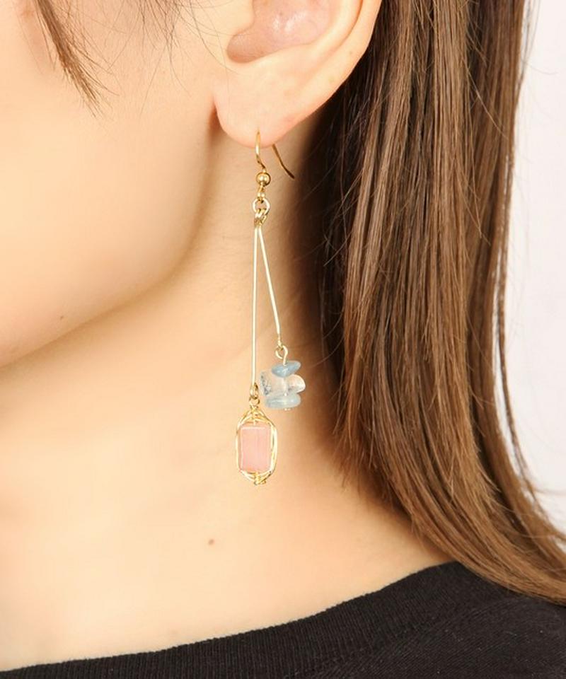 K14GF チェリークォーツ×サザレアクアマリンピアス