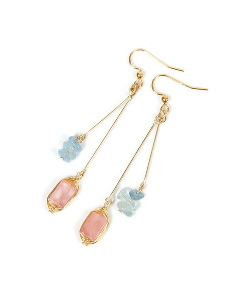 K14GF チェリークォーツ×サザレアクアマリンピアス