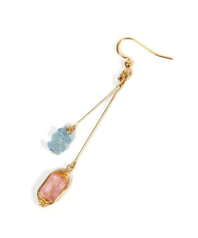 K14GF チェリークォーツ×サザレアクアマリンピアス