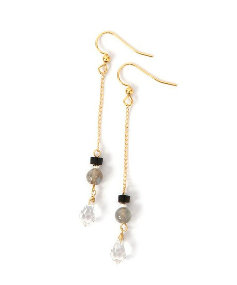 K14GF クリスタル×ブラック チェーンピアス