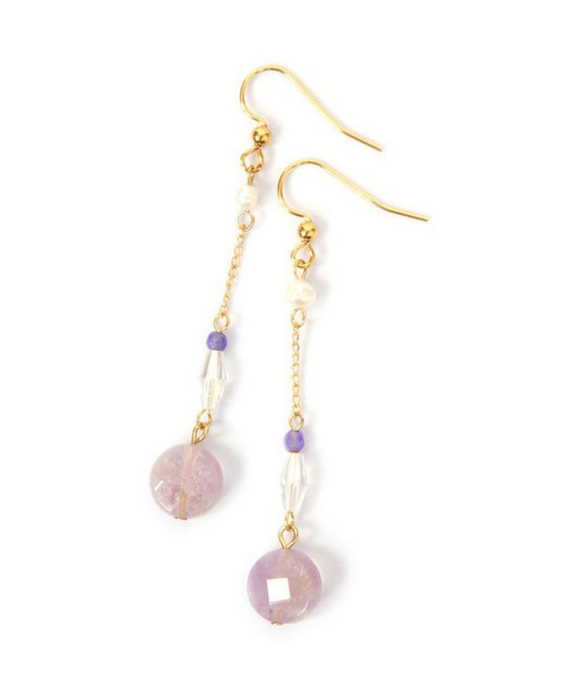 K14GF アメジスト×パープル チェーンピアス