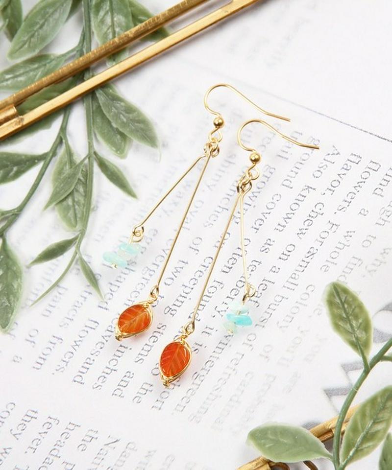 K14GF リーフカーネリアン×サザレアマゾナイトピアス