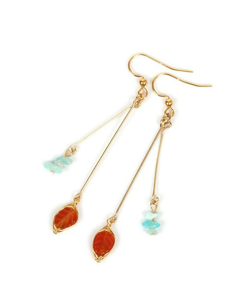 K14GF リーフカーネリアン×サザレアマゾナイトピアス