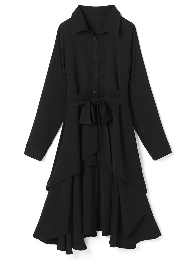 リボンベルト付きイレヘムロングシャツ