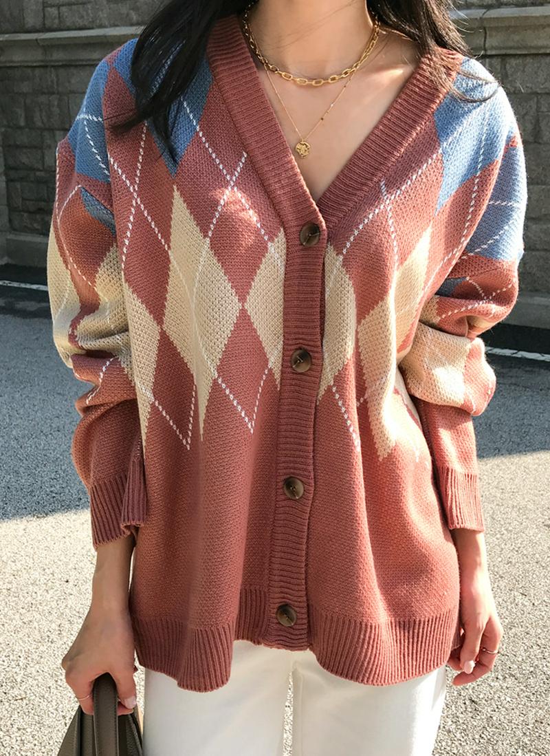 アーガイルチェックカーディガン
