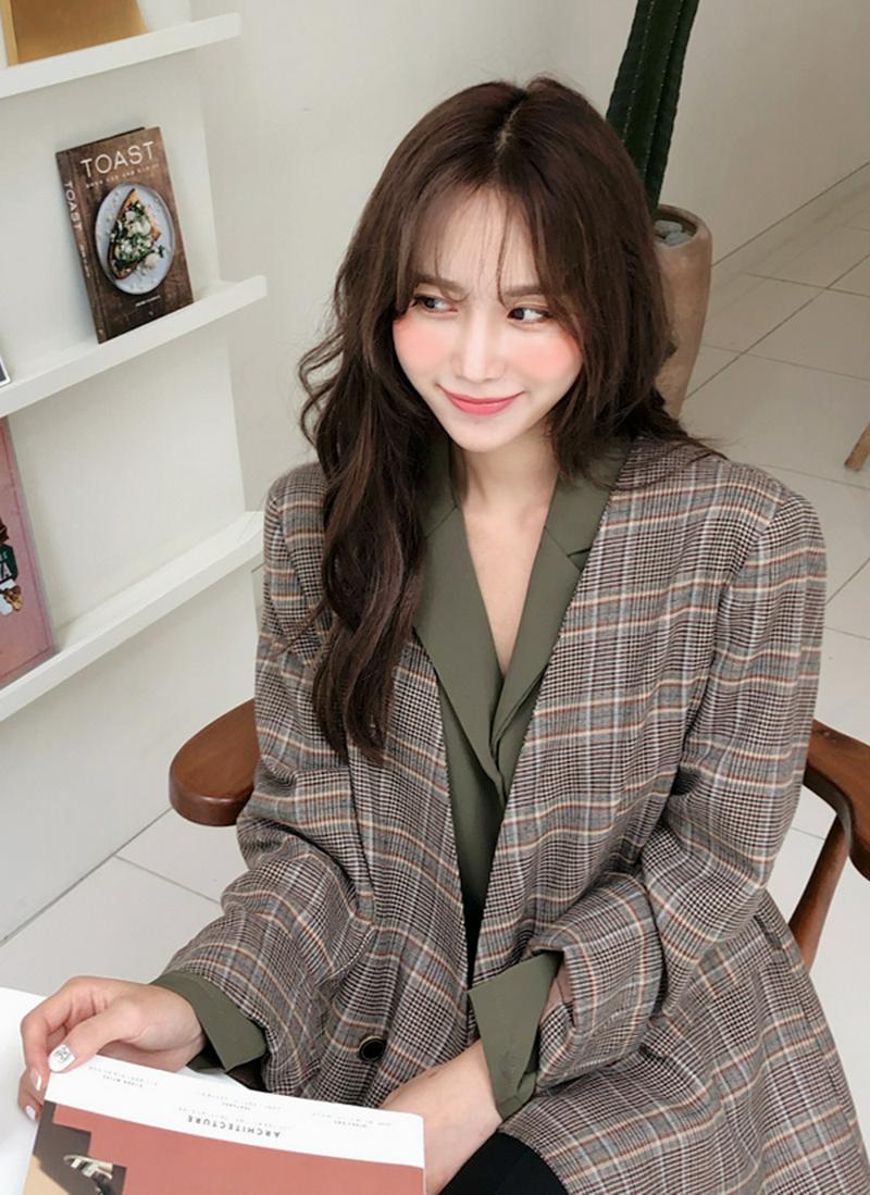 ノーカラーチェックジャケット