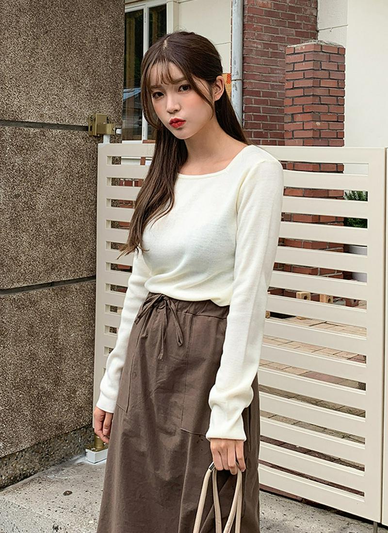 スクエアネックスリムニット