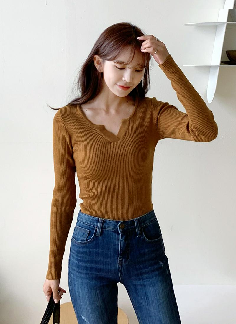 スリットネックリブニット・全7色