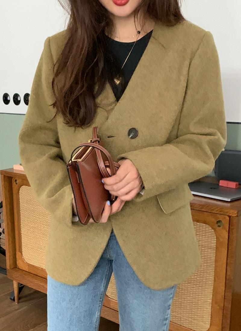 ノーカラージャケット(カーキ)