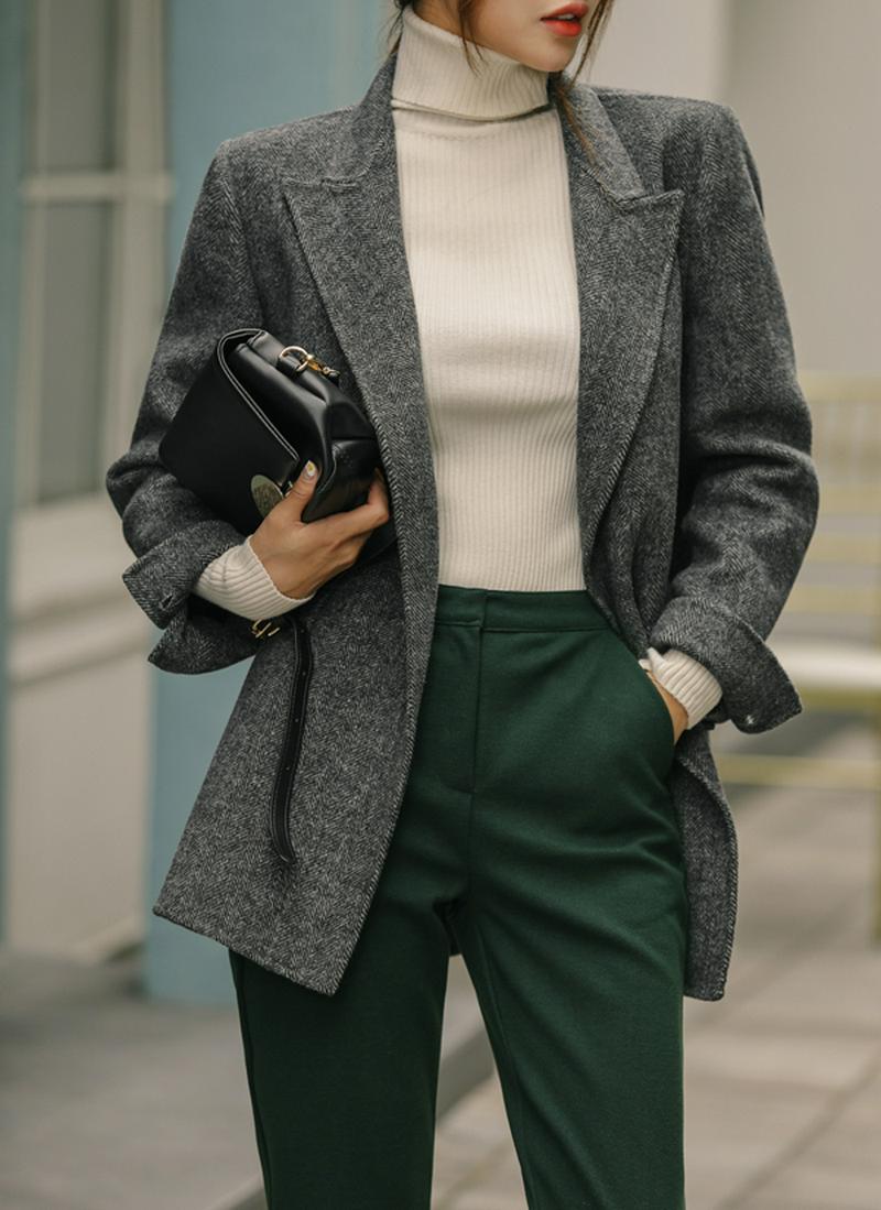 ベルト付ヘリンボーンジャケット