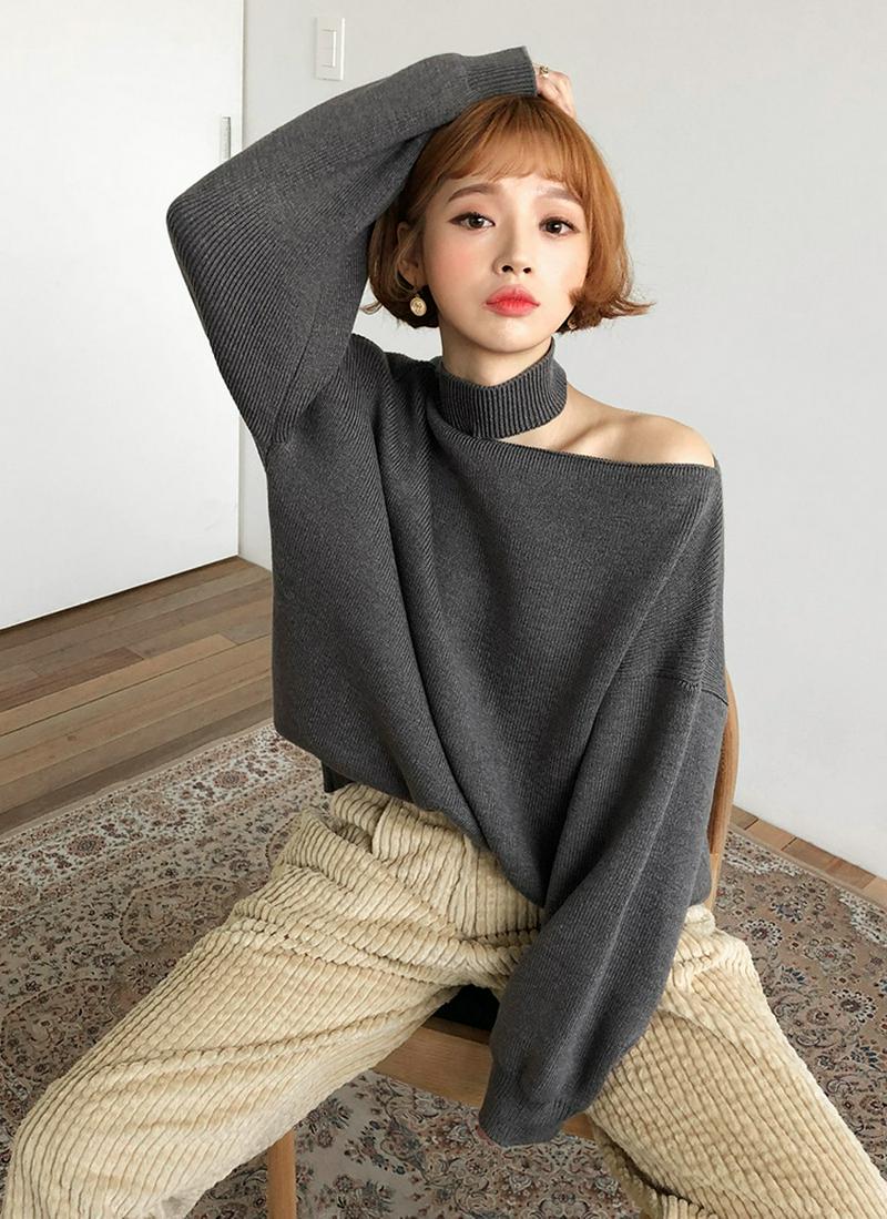 ≪人気商品再入荷≫カットアウトハイネックニット・全4色 b52337 レディース【tops】【デコルテ トップス ニット ニットトップス ハイネック カットアウト 襟コンシャス 肩出し 肩だし チョーカー カジュアル シンプル 長袖 個性的 かわいい 秋冬】