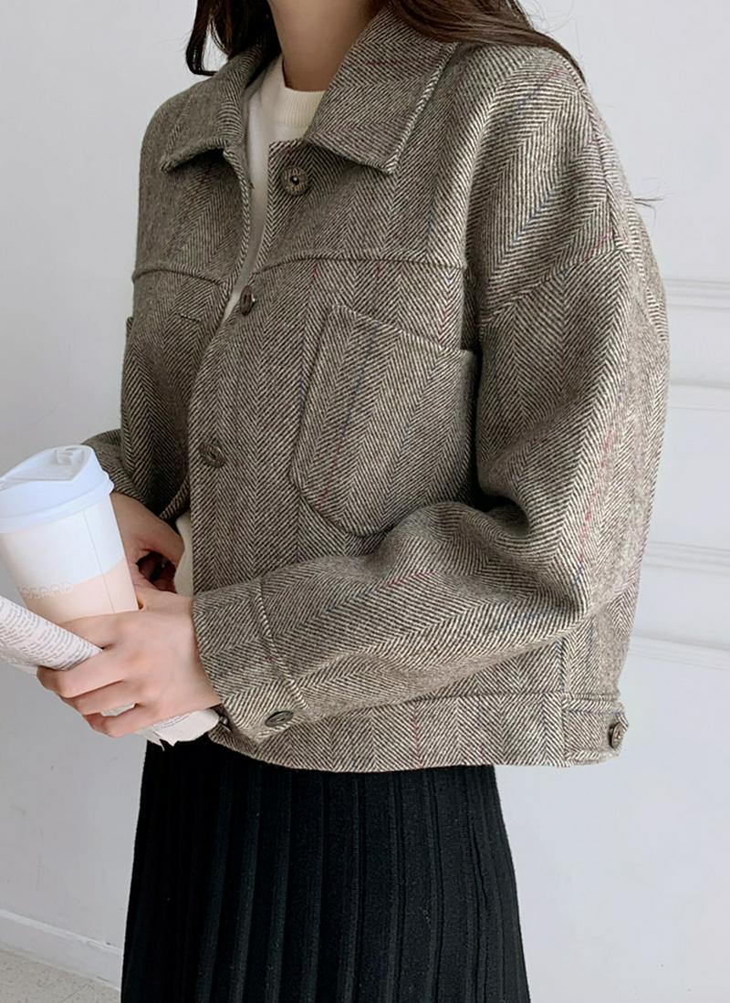 ヘリンボーンウールコート