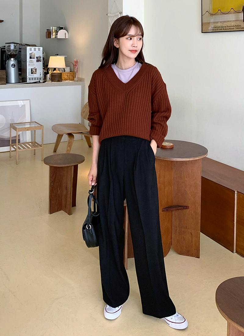 バックリボンVネックニット・全3色