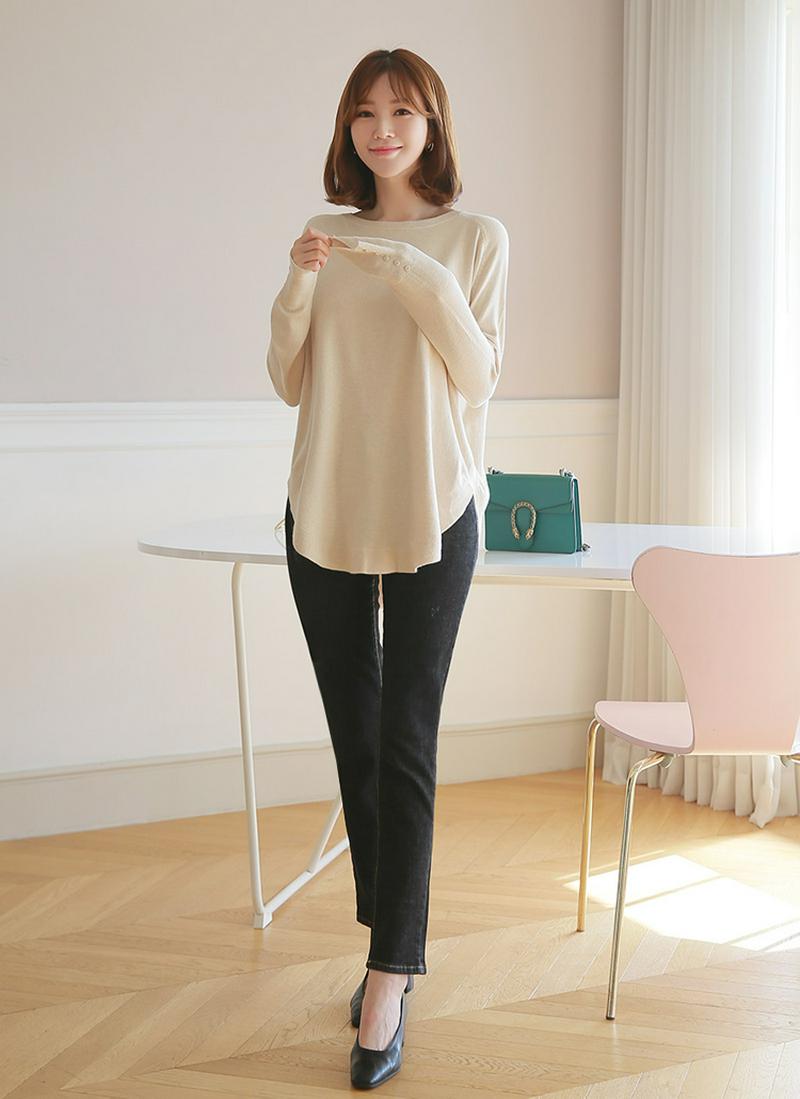 カシミヤ混ラウンドヘムニット