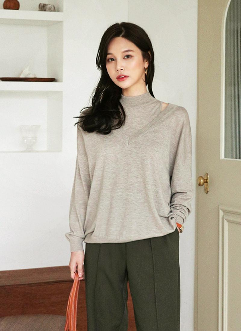 Vネックニット&スリーブレスSET・全2色