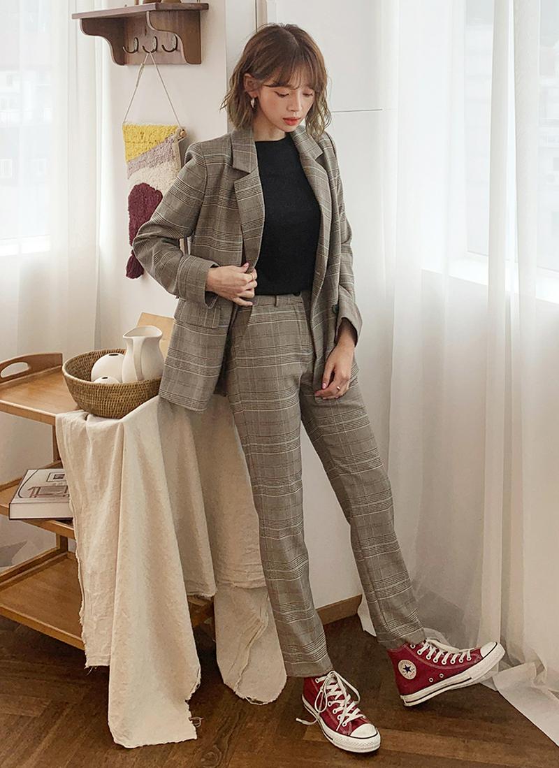 グレンチェックジャケット&パンツSET・全3色