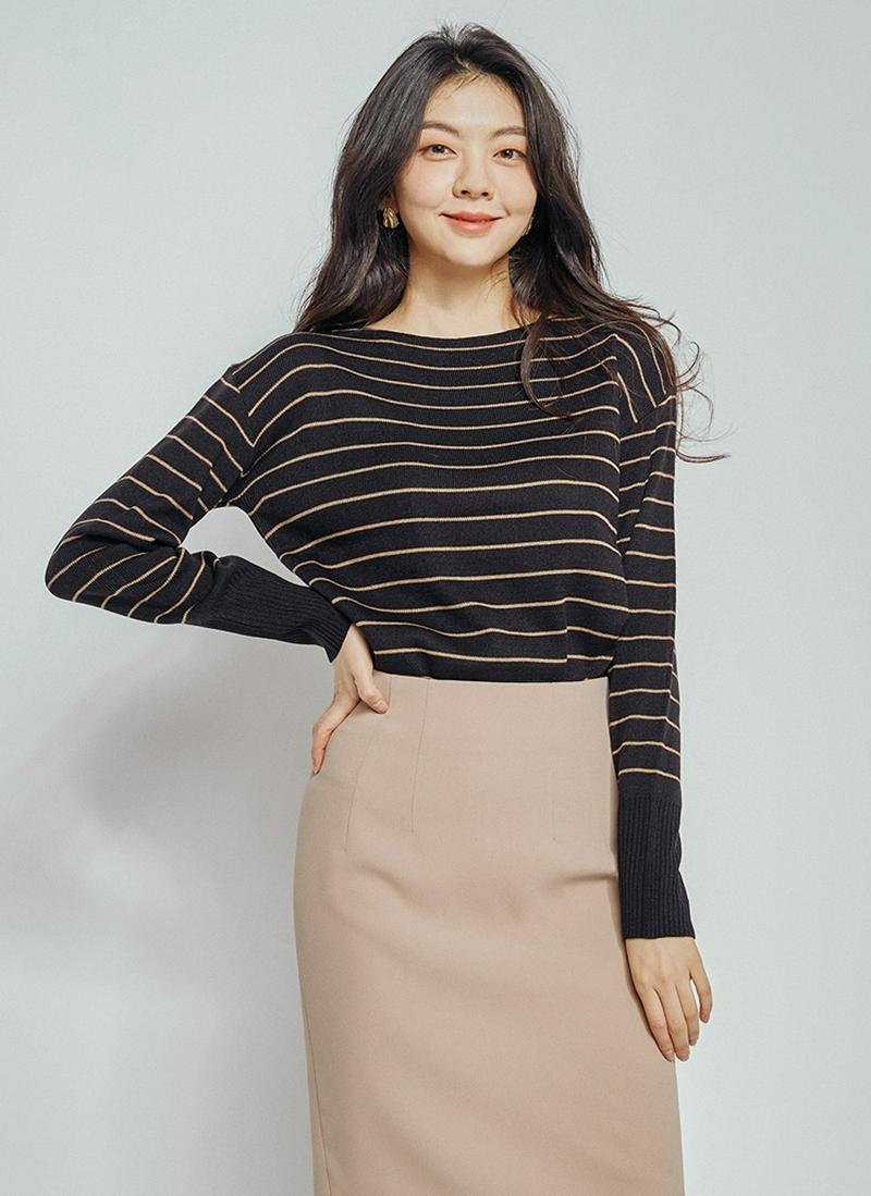 リブヘムボーダーニット