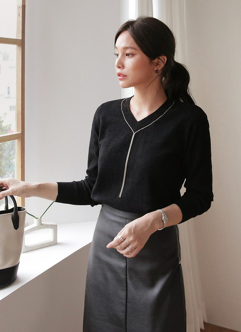 チェーンVネックニット・全3色