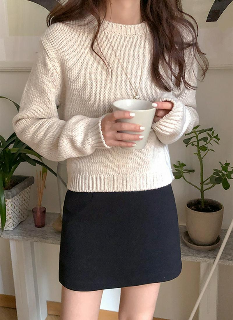 ウール混クロップドニット