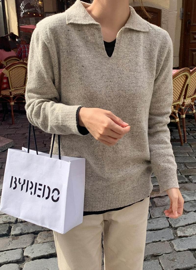 ウール混オープンカラーニット