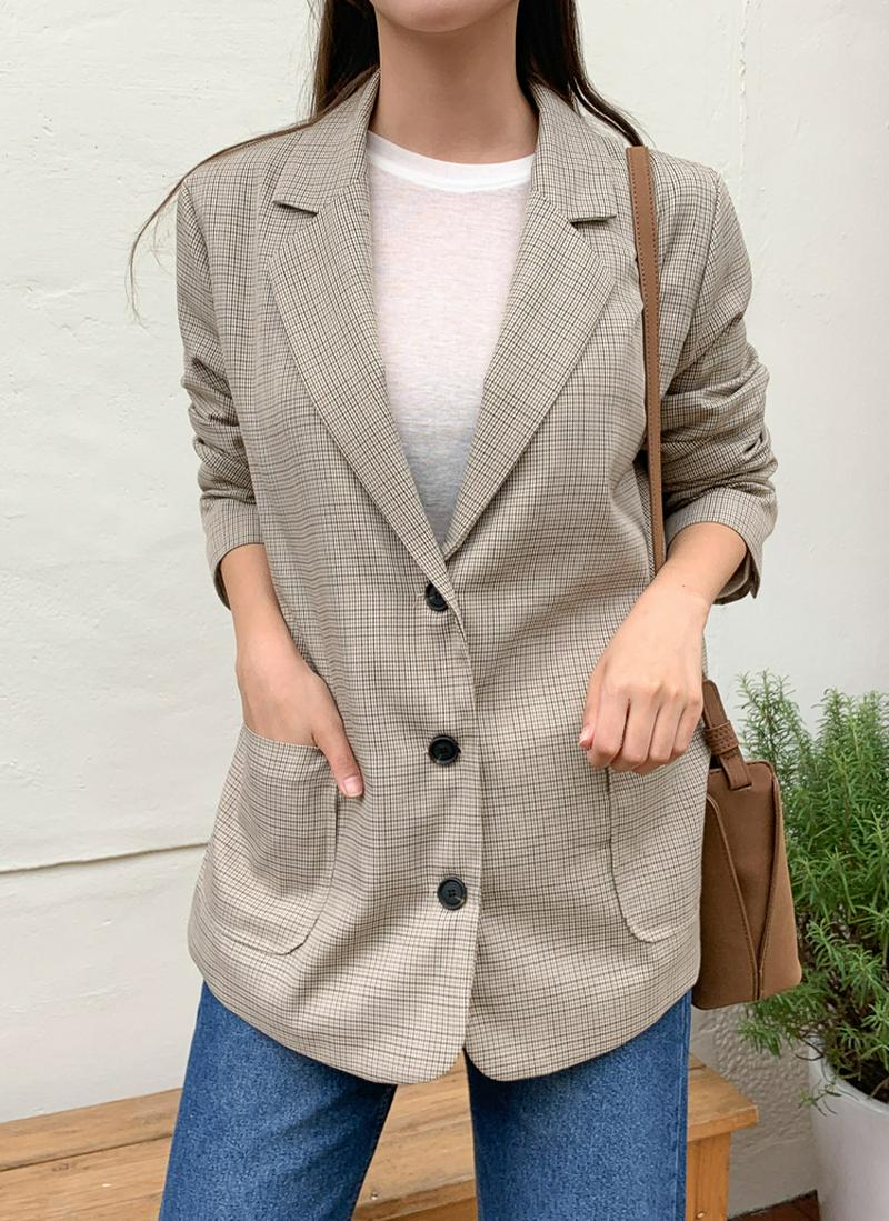 スリーボタンチェックジャケット