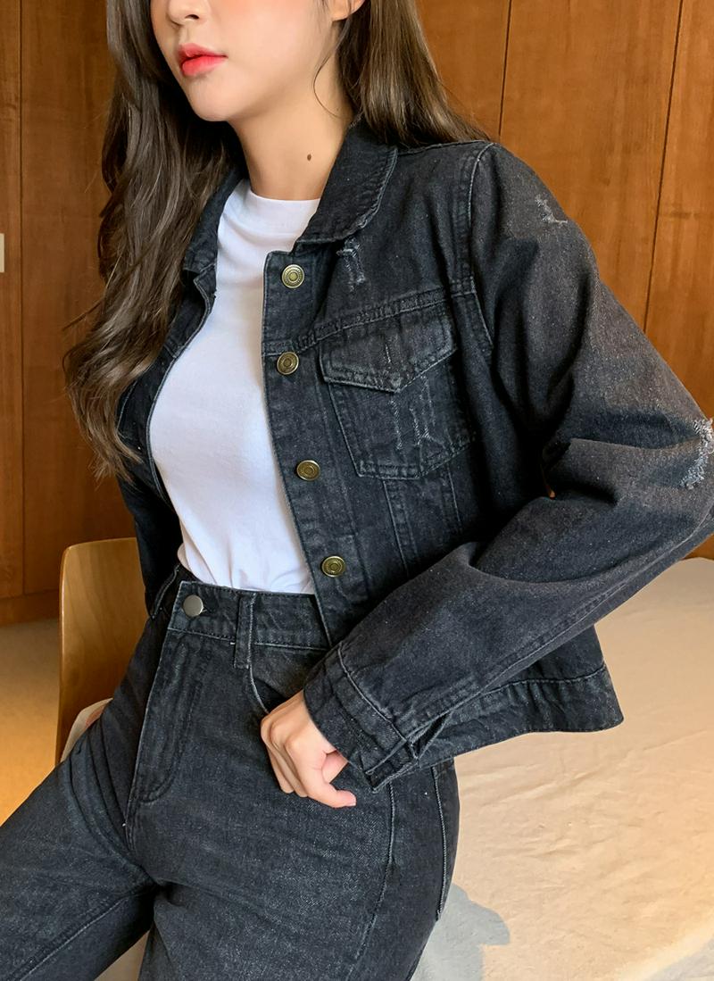 ダメージブラックデニムジャケット