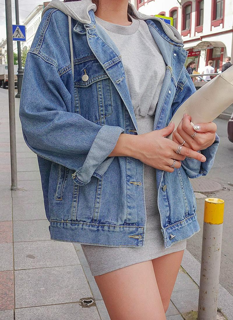 フード付オーバーデニムジャケット