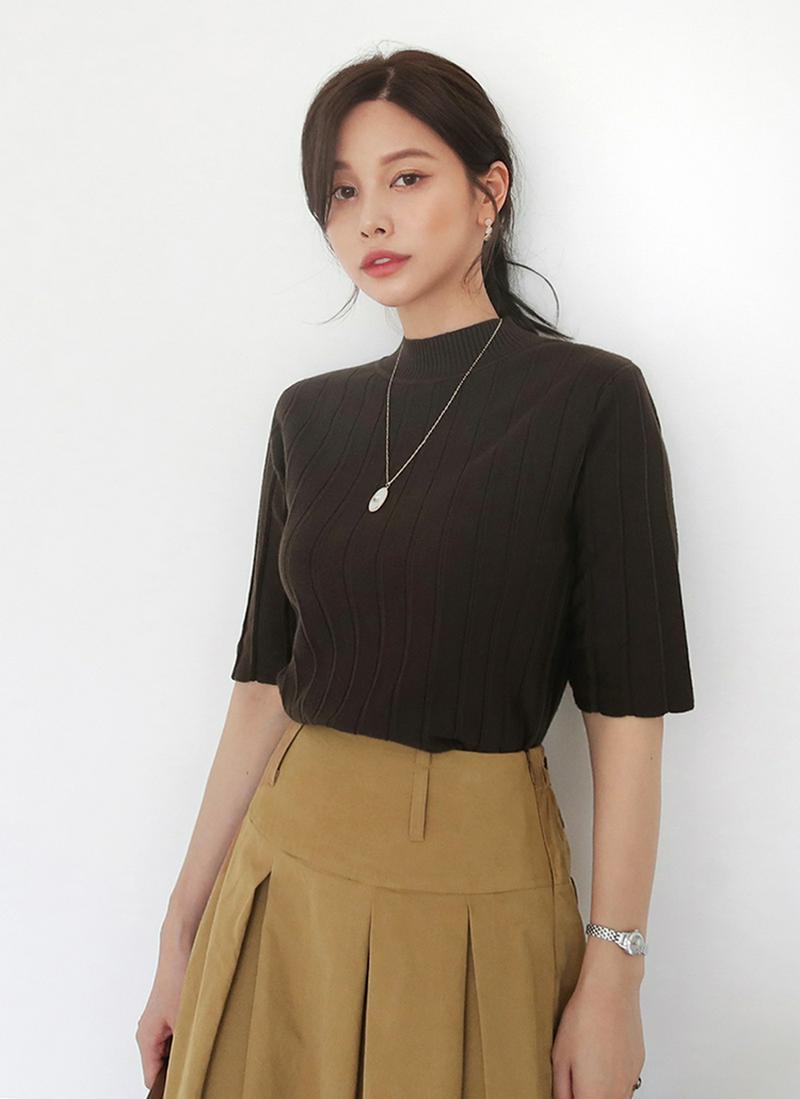 ワイドリブ半袖ニット・全3色