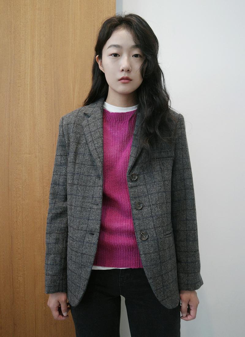 アルパカ混チェックジャケット